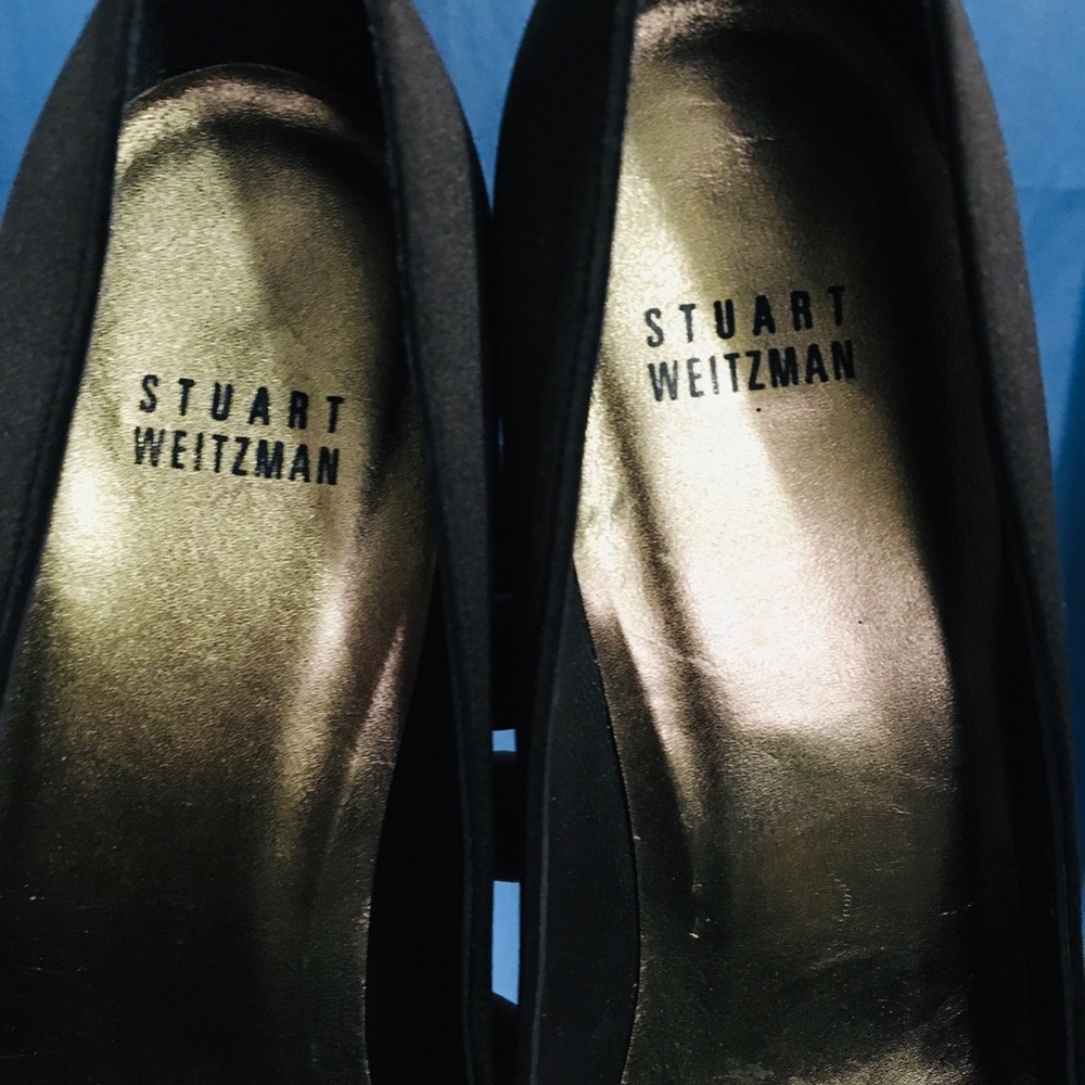 Stuart Weitzman Brown Satin Ruffle Peep Toe Heels - image 3